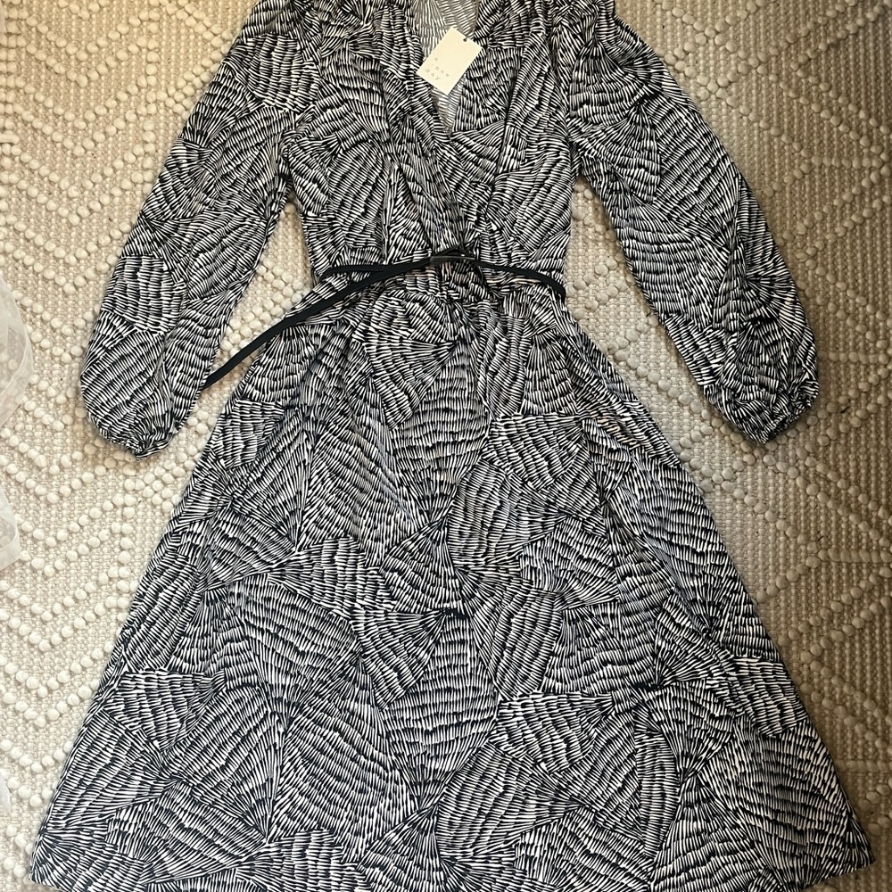 Belted long sleeve midi wrap dress